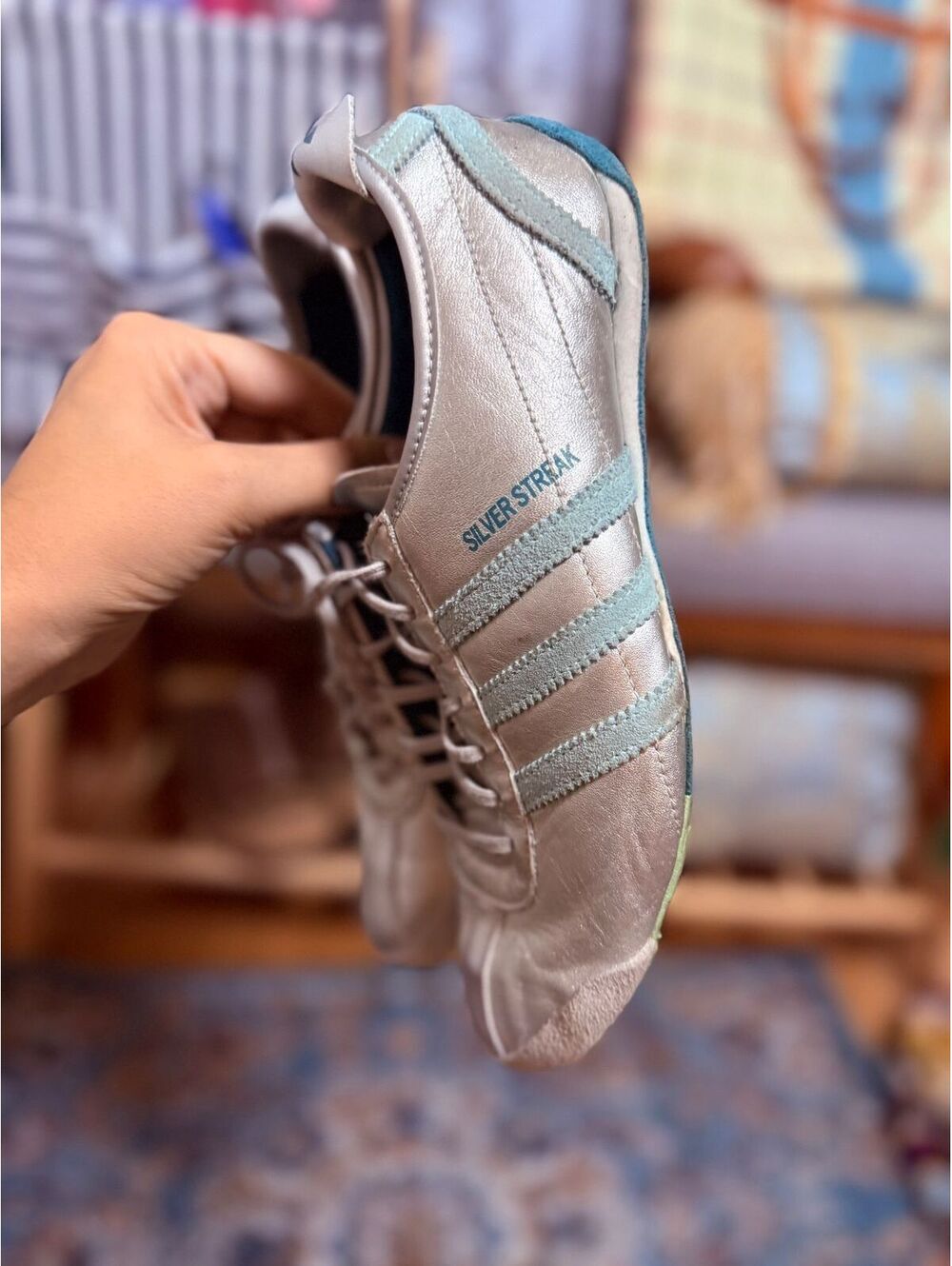 Adidas Silver & baby blue Streak Vintage Leather Sneakers US 6.5